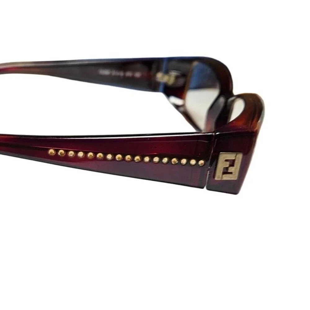 Frames‎ Only Fendi F625R 51-16 Burgundy Rectangular Eyeglasses Gold Rhinestones